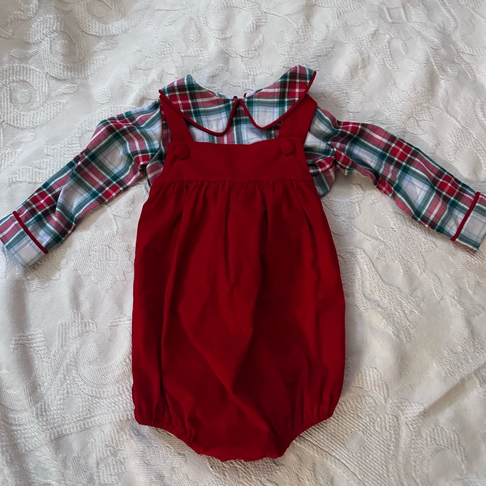 Red Baby Romper with Plaid Shirt